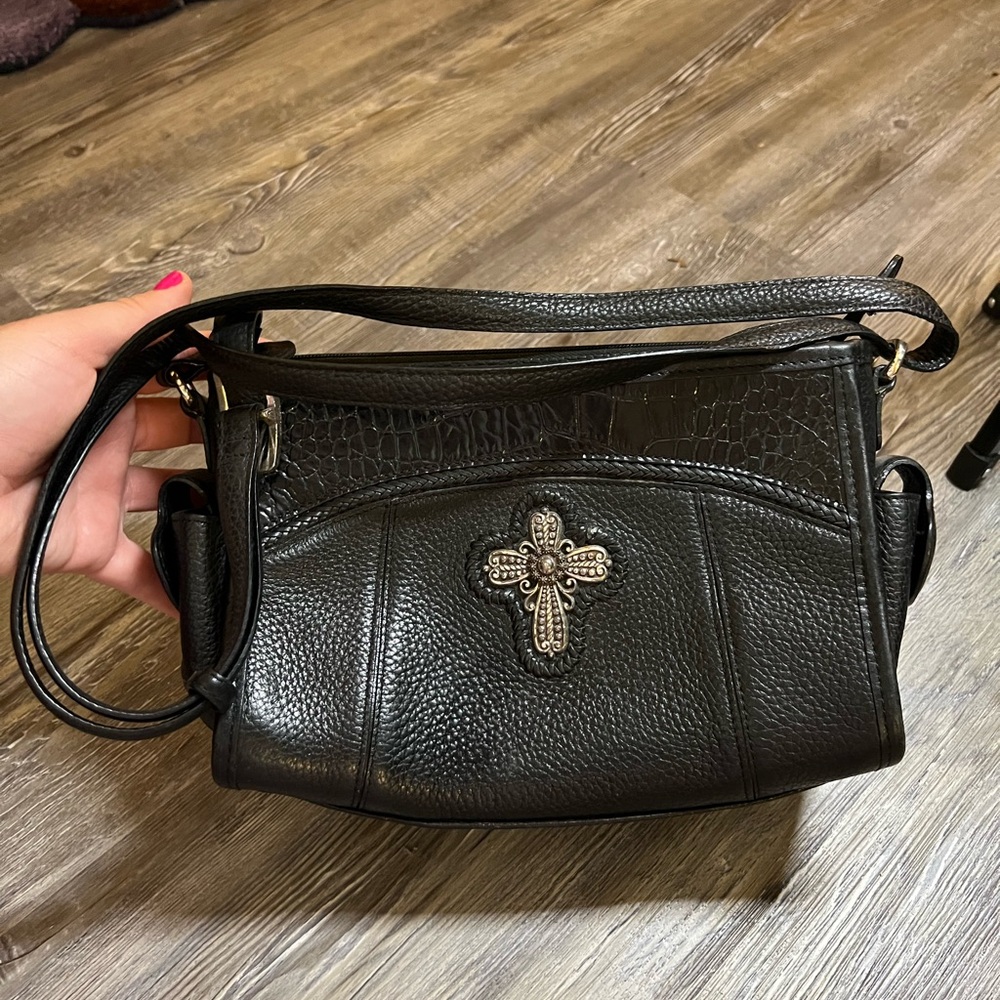Brighton Vintage Black Leather Bag with Cross